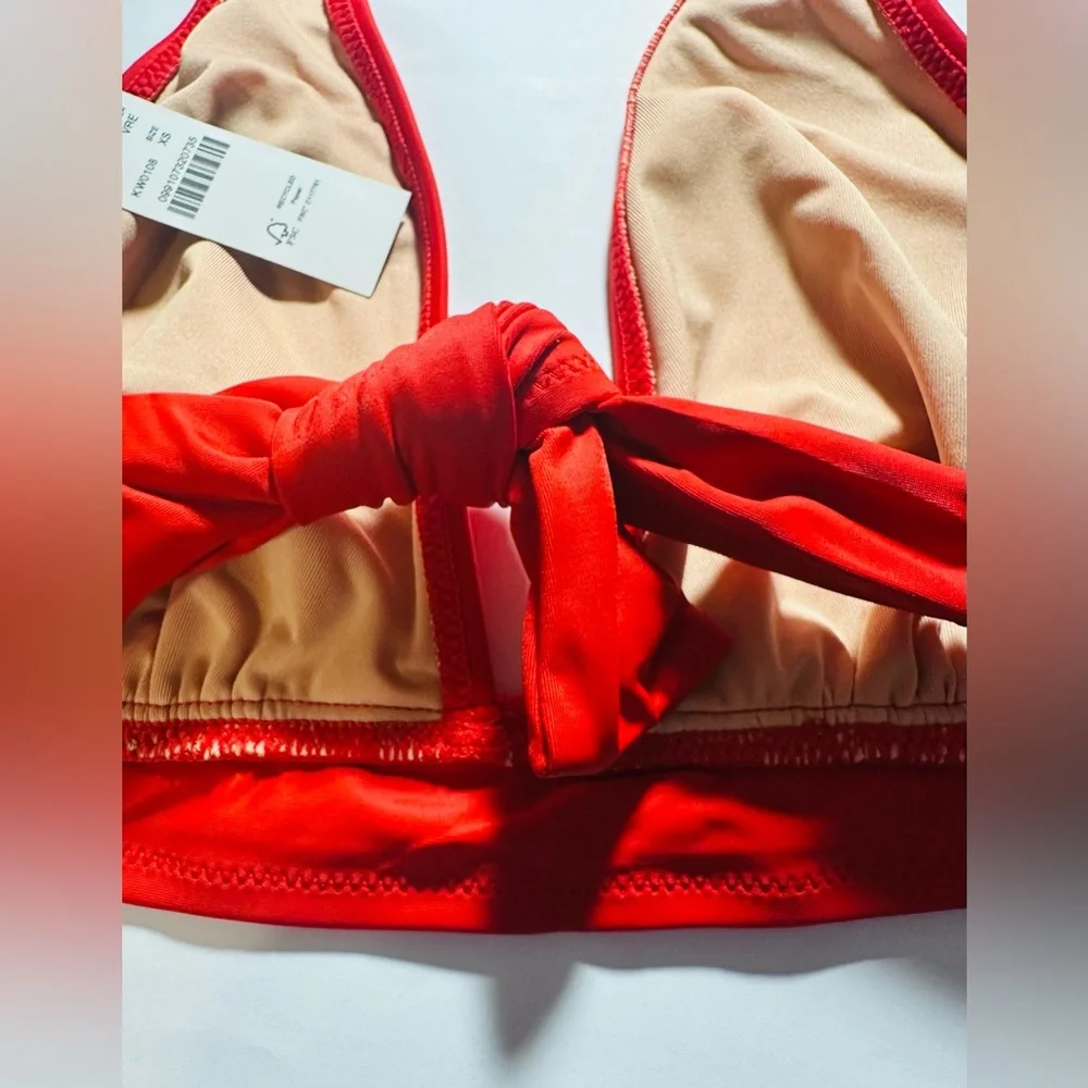 J Crew Bikini Halter Top Tie Back Size XS‎ Red Bright Cerise Swimsuit Beach Swim